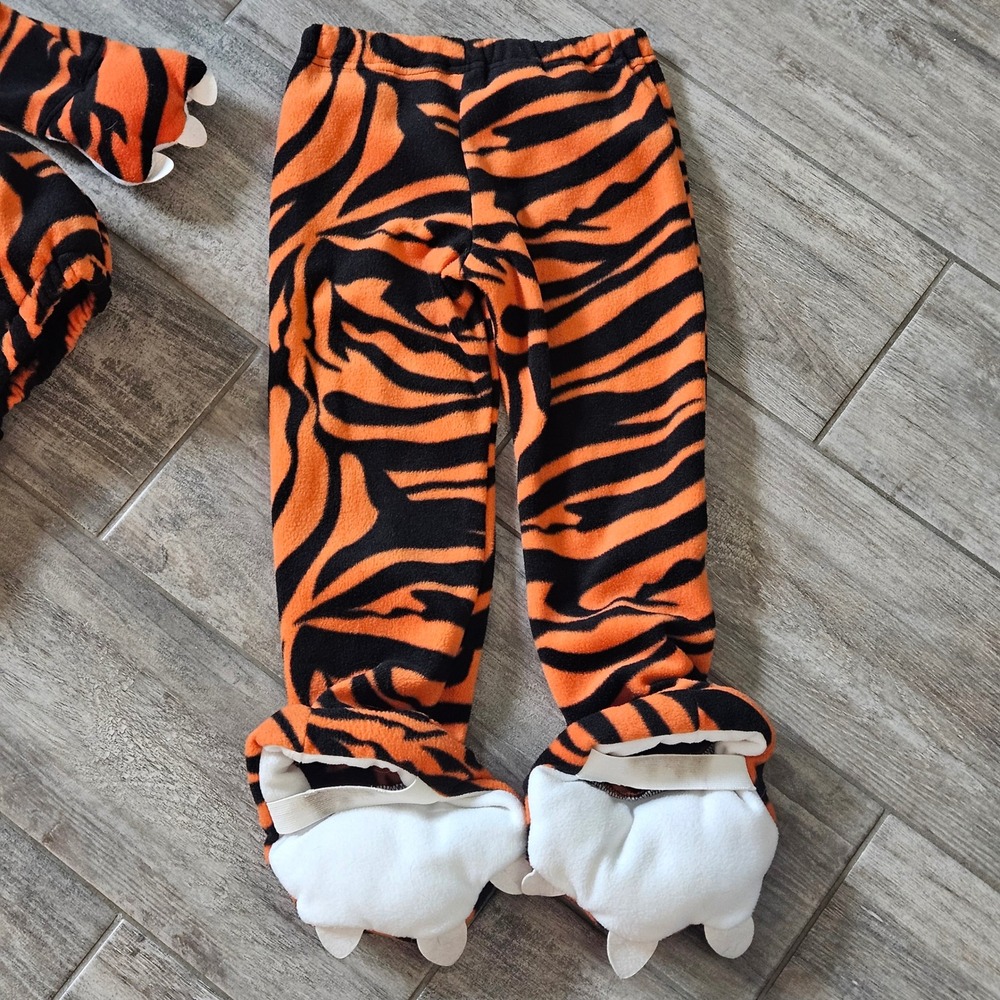 Old Navy Tiger Costume Kids 4T/5T Orange Black Striped Hooded Fleece Halloween - Picture 14 of 16